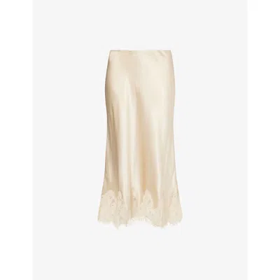 Reformation Womens Almond Carolina Silk Midi Skirt In Brown