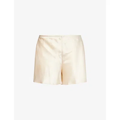 Reformation Womens Almond Gale Mid-rise Silk Shorts Xl In Neutral
