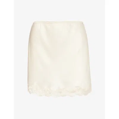 Reformation Womens Almond Neera Floral-print Satin Mini Skirt In Neutral