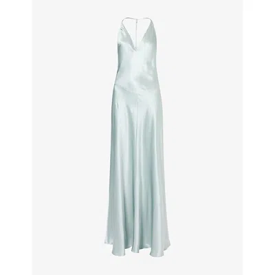 Reformation Womens Aquamarine Lara V-neck Silk Maxi Dress In Blue