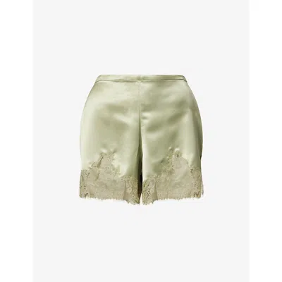 Reformation Womens Artichoke Fern Floral-lace Satin Shorts In Green