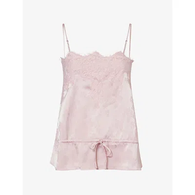 Reformation Womens Baby Pink Jacquard Silvia Scalloped-neck Satin Top
