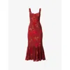 Reformation Irisa Floral Trumpet Dress In Red