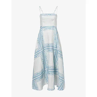 Reformation Womens Bardot Monette Square-neck Linen Midi Dress In Multi