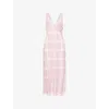 Reformation Womens Beauden Check-print Crepe Midi Dress Rosa Plaid In Purple