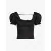Reformation Womens Black Alice Floral-print Puff-sleeve Linen Top In Black