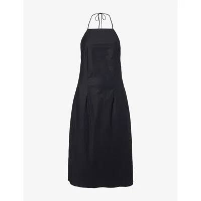Reformation Womens Black Amarena Halterneck Cotton Midi Dress