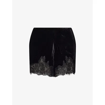Reformation Womens Black Fern Lace-trim Velvet Shorts Xs