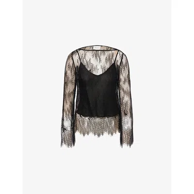 Reformation Womens Black Lace Marlow Sheer Lace Cropped Top In Multi