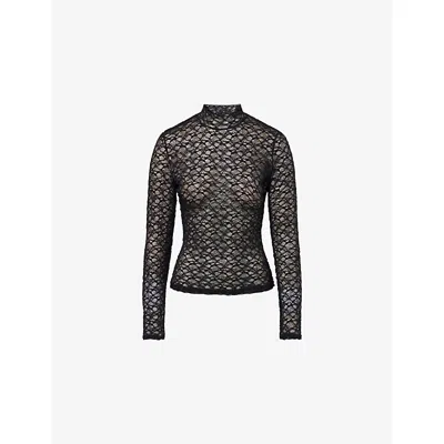 Reformation Womens Black Lace Nell Knitted Stretch-lace Top