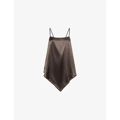 Reformation Womens Black Pearl Esme Asymmetric-hem Silk Top In Brown