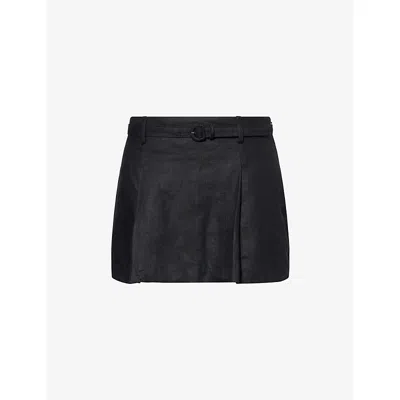 Reformation Womens Rory Pleated Linen Mini Skirt Black