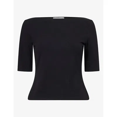 Reformation Womens Black Santino Boat-neck Stretch-cotton Knit Top