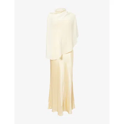 Reformation Womens Lilibeth Sheer-cape Silk Midi Dress Blonde In Neutral