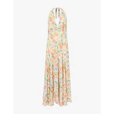 Reformation Womens Briony Halter-neck Woven Midi Dress Spring Fling