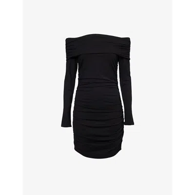 REFORMATION WOMENS BLACK BROOKS RUCHED STRETCH-WOVEN MINI DRESS