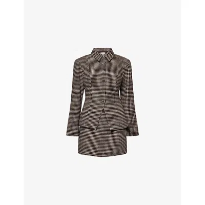 Reformation Womens Brown Check Chloe Check-print Wool-blend Co-ord Set