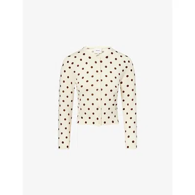 Reformation Womens Brownie Dot Bernadette Polka Dot-print Merino-wool Cardigan In Neutral