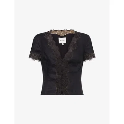 Reformation Womens Brynn Lace-trim Linen Top Black