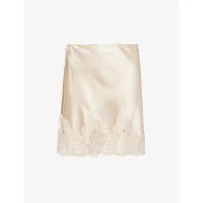 Reformation Womens Carolina Lace-trim Silk Mini Skirt Almond Xs