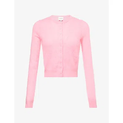 Reformation Womens Caspia Cropped Brushed Cashmere Cardigan Taffy In Multi