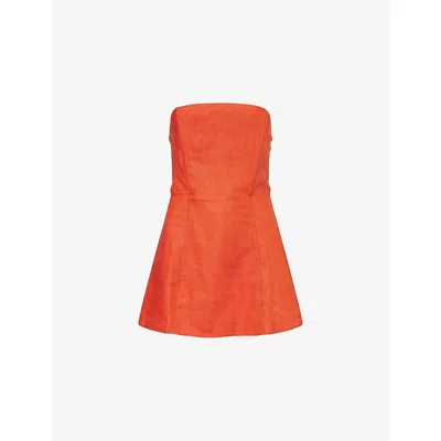 Reformation Womens Chili Mango Aurina Strapless Linen Top In Orange