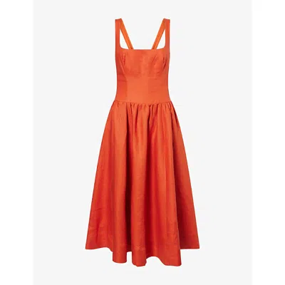 Reformation Womens Chili Mango Janu Scoop-neck Linen Midi Dress In Orange