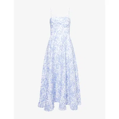 Reformation Womens Monette Floral-print Linen Midi Dress Chloe In Blue