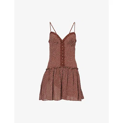 Reformation Womens Choco Dot Citrus Polka-dot Woven Mini Dress