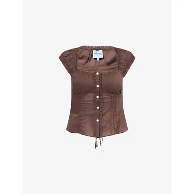 Reformation Womens Alabama Ruffled Woven Top Chocolate Cake