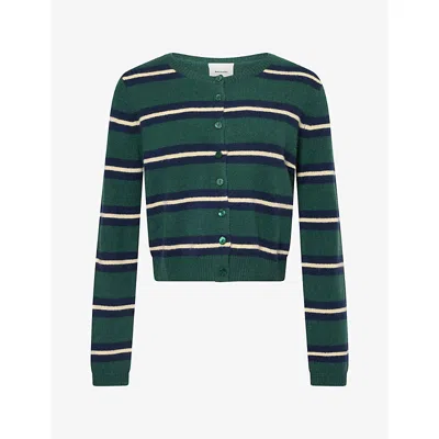 Reformation Womens Clara Crew Cashmere Cardigan Dark Pine Multi Stripe