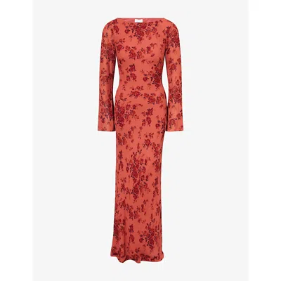 Reformation Womens Clarette Esra Floral-embroidered Woven Dress In Red