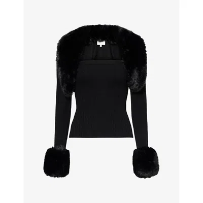 Reformation Womens Clarissa Cashmere Top And Faux-fur Bolero Set Black Xs