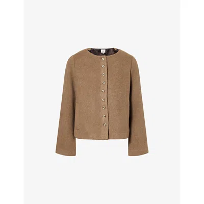 Reformation Womens Cocoa Lucia Round-neck Wool-blend Jacket In Brown