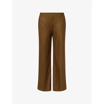 Reformation Womens Dark Olive Gale Mid-rise Linen Trousers Xs In Brown