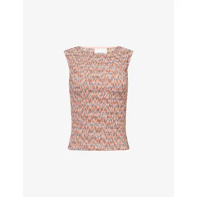 Reformation Womens Dusk Shirred Knitted Top Cotton Candy