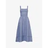 Reformation Womens Everett Square-neck Linen Midi Dress Cornflower
