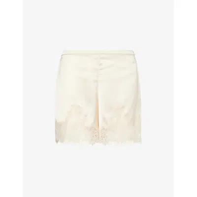 Reformation Womens Fern Lace-trim Satin Shorts Almond