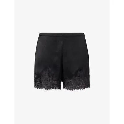Reformation Womens Fern Lace-trim Satin Shorts Black Xl