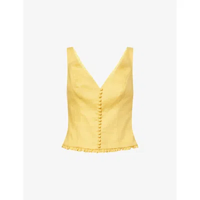 Reformation Womens Flicka Button-front Linen Top Maize