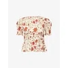 Reformation Womens Gwendoline Aggie Floral-print Cotton-blend Top Xs In Neutral
