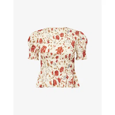 REFORMATION WOMENS GWENDOLINE AGGIE FLORAL-PRINT COTTON-BLEND TOP