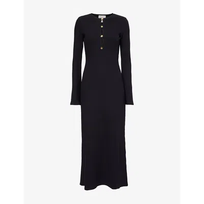 Reformation Womens Black Hayden Long-sleeves Knitted Midi Dress