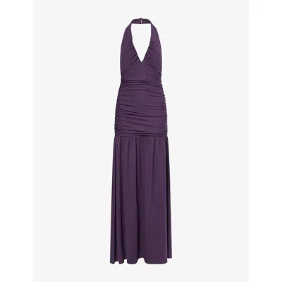 Reformation Womens Hugo Ruched Stretch-jersey Midi Dress Crushed Violet In Purple