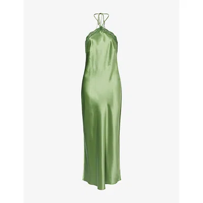 Reformation Womens Jade Green Aara Halter-neck Silk Midi Dress