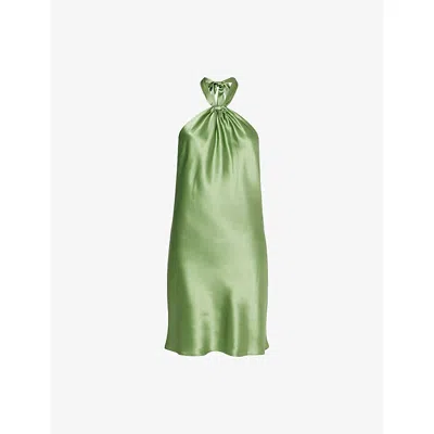 Reformation Womens Jade Green Opaline Halter-neck Silk Mini Dress