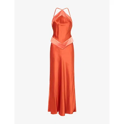 Reformation Womens Jillian Halter-neck Silk Maxi Dress Chili Mango