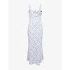 Reformation Womens Tancy Checked Crepe Midi Dress Jodie In White