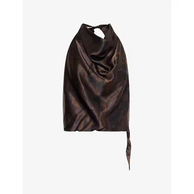 Reformation Womens Jony Cowl Silk Top Onyx Tapestry In Brown