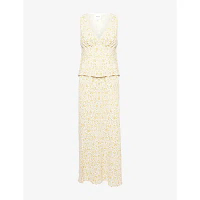 Reformation Womens Ryan Floral-print Crepe Two-piece Set Lima In Neutral
